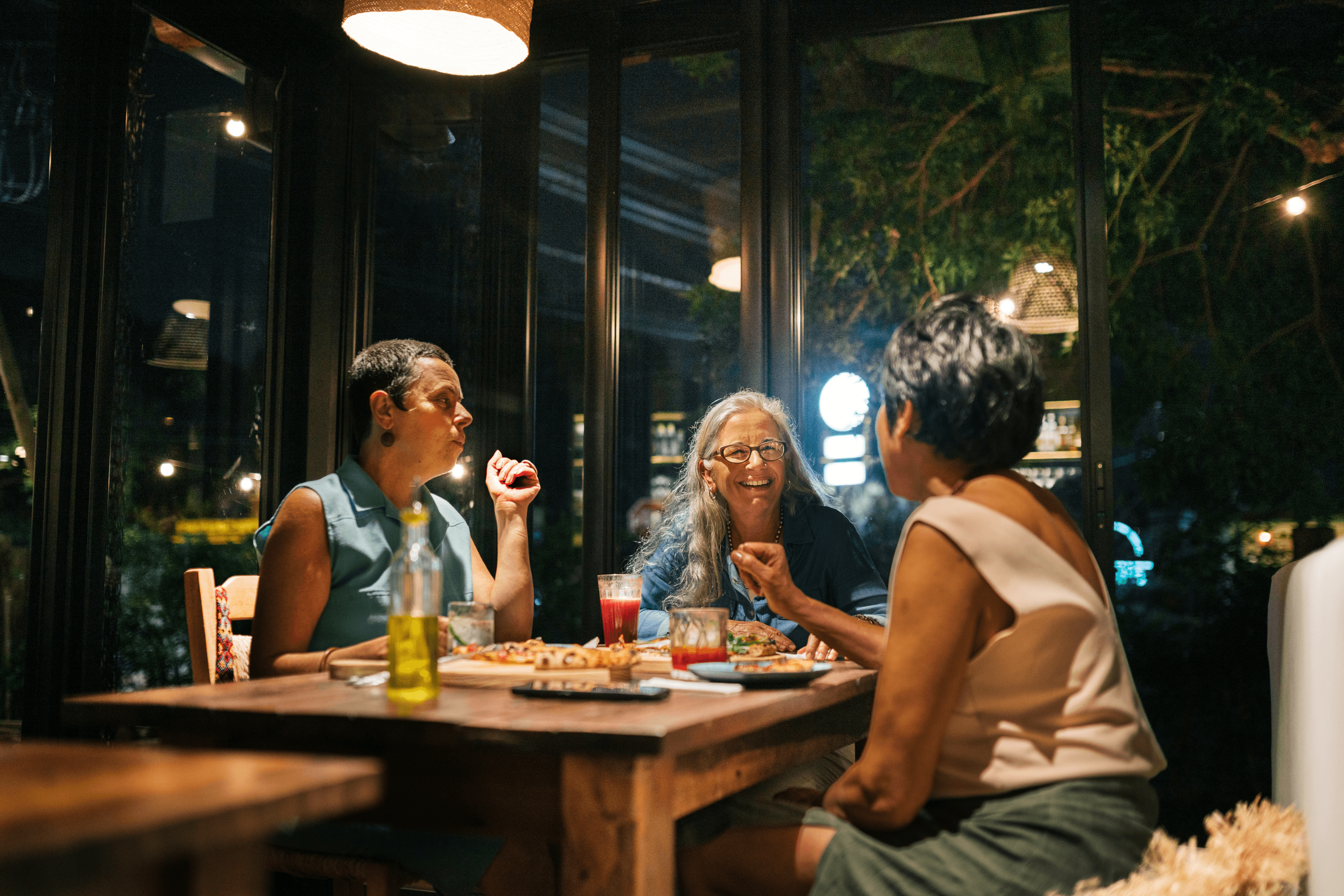 Groups of happy customers enjoying their evening at a restaurant
